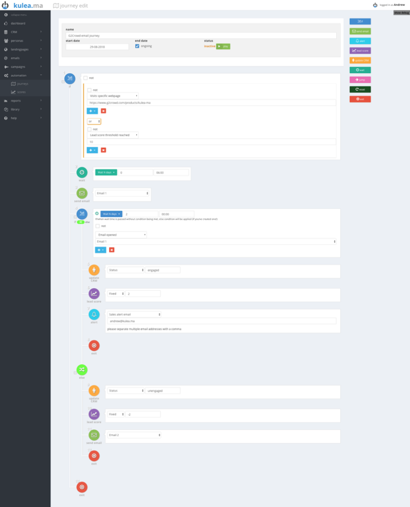 Kulea's drag & drop User Journey Builder