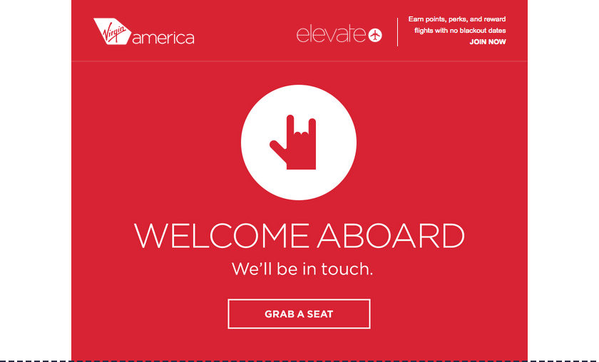 Virgina America "Welcome Aboard" email