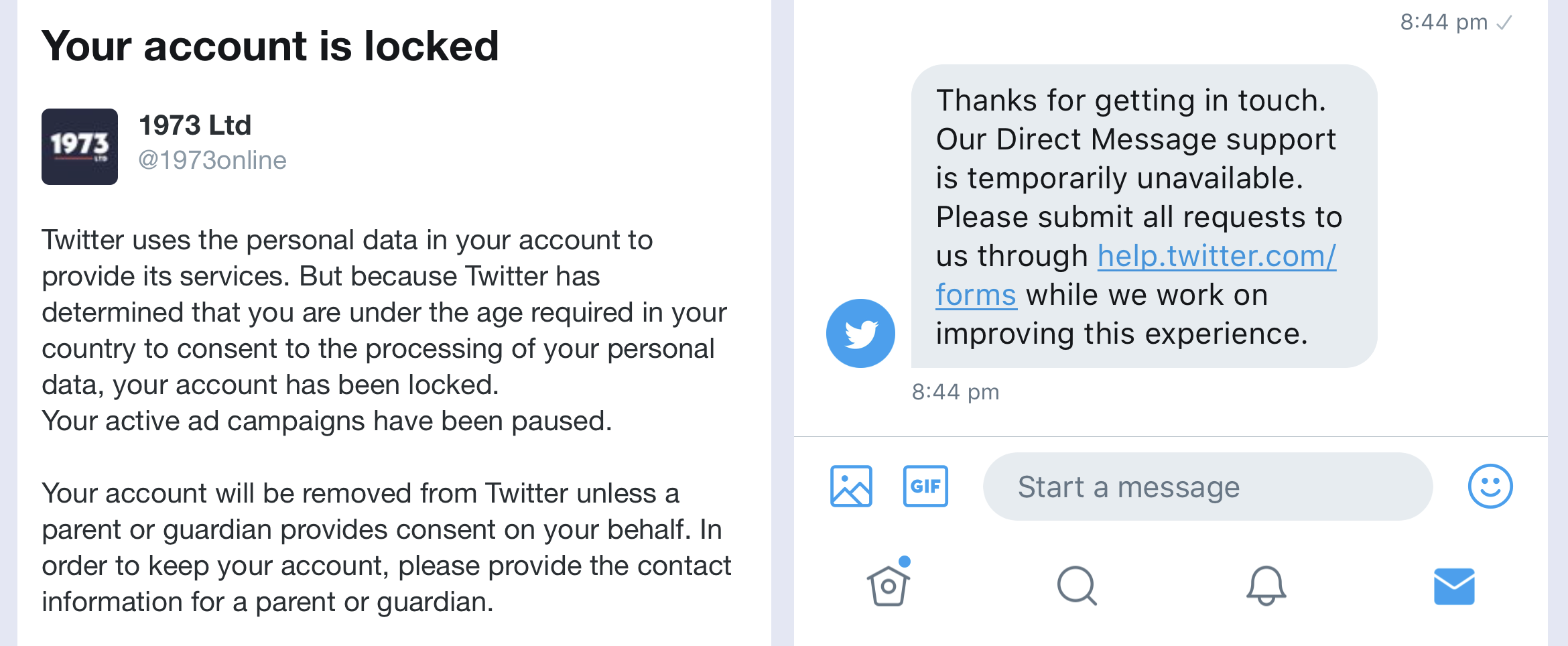 Twitter locked account issue